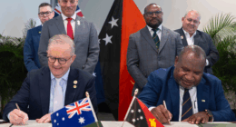 Anthony Albanese and James Marape sign a defence communique.