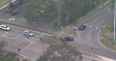A high-view shot of the police operation in Sydney's south-west.