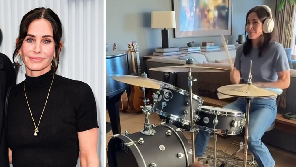 Courteney Cox impresses fans with her drumming to Nirvana classic