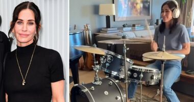 Courteney Cox impresses fans with her drumming to Nirvana classic