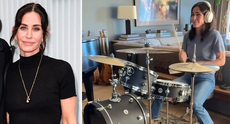 Courteney Cox impresses fans with her drumming to Nirvana classic