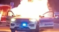 Crowd sets Boston police car on fire with fireworks