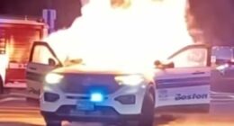 Crowd sets Boston police car on fire with fireworks