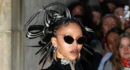 FKA Twigs stuns in black leather as she attends the Schiaparelli show