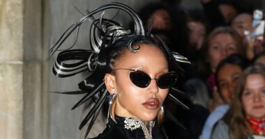 FKA Twigs stuns in black leather as she attends the Schiaparelli show