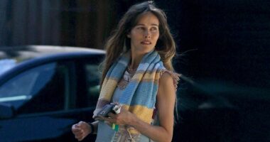 Heavily pregnant Isabel Lucas shows off her baby bump in Bryon Bay after announcing she is expecting her first 'miracle' child at age 40