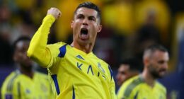 RIYADH, SAUDI ARABIA - FEBRUARY 03: Cristiano Ronaldo of Al Nassr celebrates after scoring the third goal of his team during the AFC Champions League Elite match between Al-Nassr and Al Wasl at King Saud University Stadium on February 03, 2025 in Riyadh, Saudi Arabia. (Photo by Al Nassr FC/Al Nassr FC via Getty Images)
