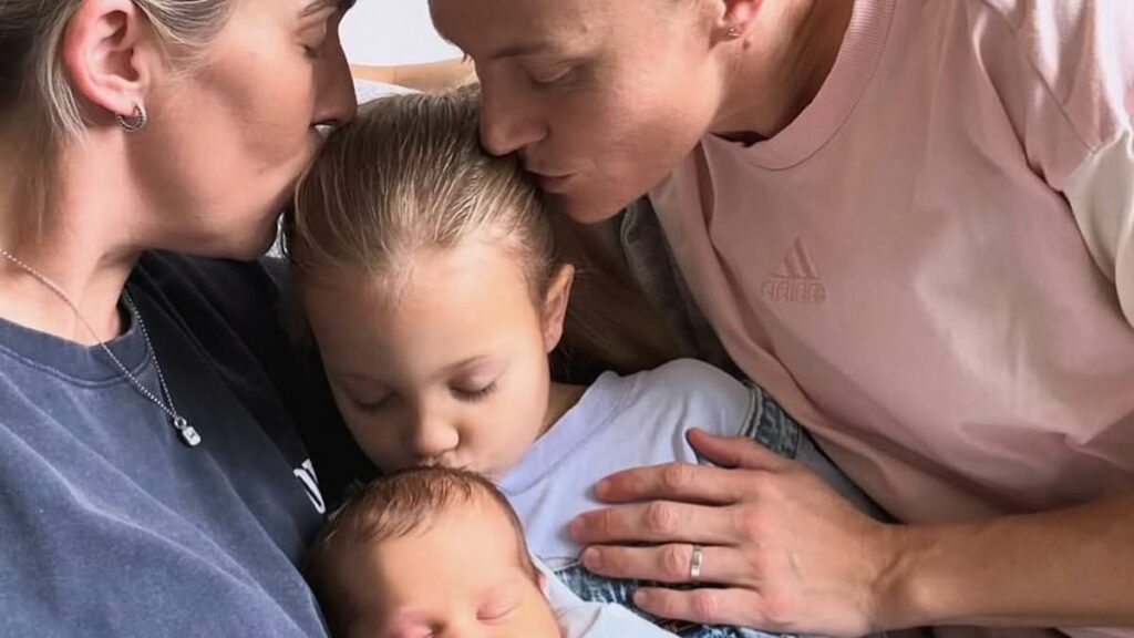Matildas star Tameka Yallop and wife Kirsty celebrate arrival of baby Nova
