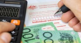 Tax return for individual. Australia tax settlement. Financial and business concept. Calculation and manual filling of the form. close up
