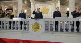 (L-R): Li Qiang, Kim Jong Un,  Vietnamese Communist Party General Secretary To Lam, Dmitry Medvedev