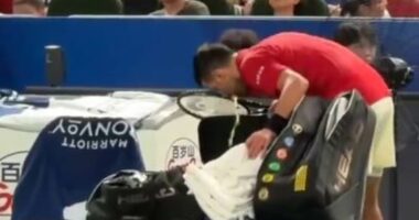 Novak Djokovic vomits on court in 'brutal' conditions in China - as 38-year-old complains he's unable to 'biologically' deal with 30-degree heat