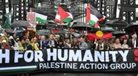 Pro-Palestine protesters march across the Sydney Harbour Bridge to bring attention to the ongoing Israel bombing and aid restrictions to Gaza. 3 August 2025 Photo: Janie Barrett
