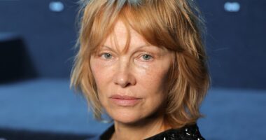 Pamela Anderson shows off strawberry blonde locks at Valentino show