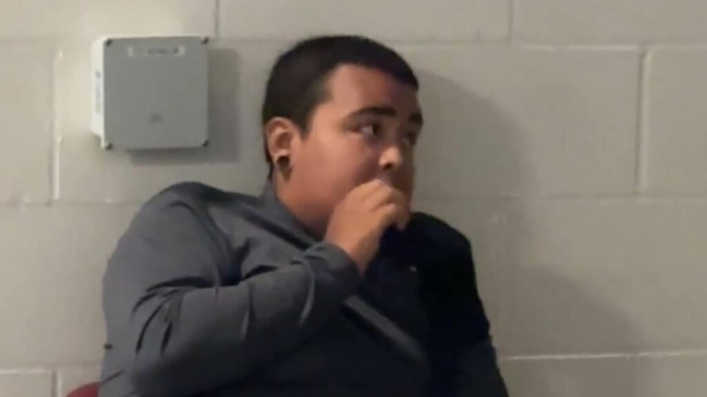 Portland Antifa suspect quivers with fear after being arrested over red paint vandalism at ICE depot