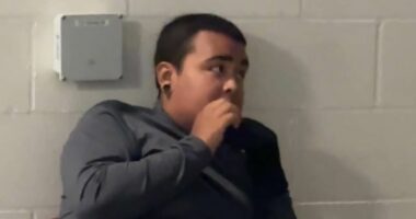 Portland Antifa suspect quivers with fear after being arrested over red paint vandalism at ICE depot