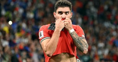 Ruben Neves fights back tears and pays touching tribute to best friend Diogo Jota after scoring dramatic late winner for Portugal in first home game since footballer's tragic death