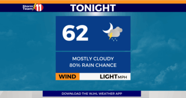 Scattered showers and thunderstorms tonight and early Wednesday