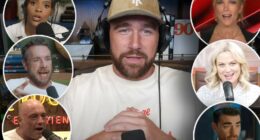 Travis Kelce ‘snubbed’ by Golden Globes as anti-Hollywood conservative commentators face off for show’s first podcast award