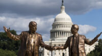 Trump-Epstein statues make return to National Mall