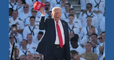 Trump doesn't let shutdown interfere with celebrating Navy's 250th anniversary at rally-like event