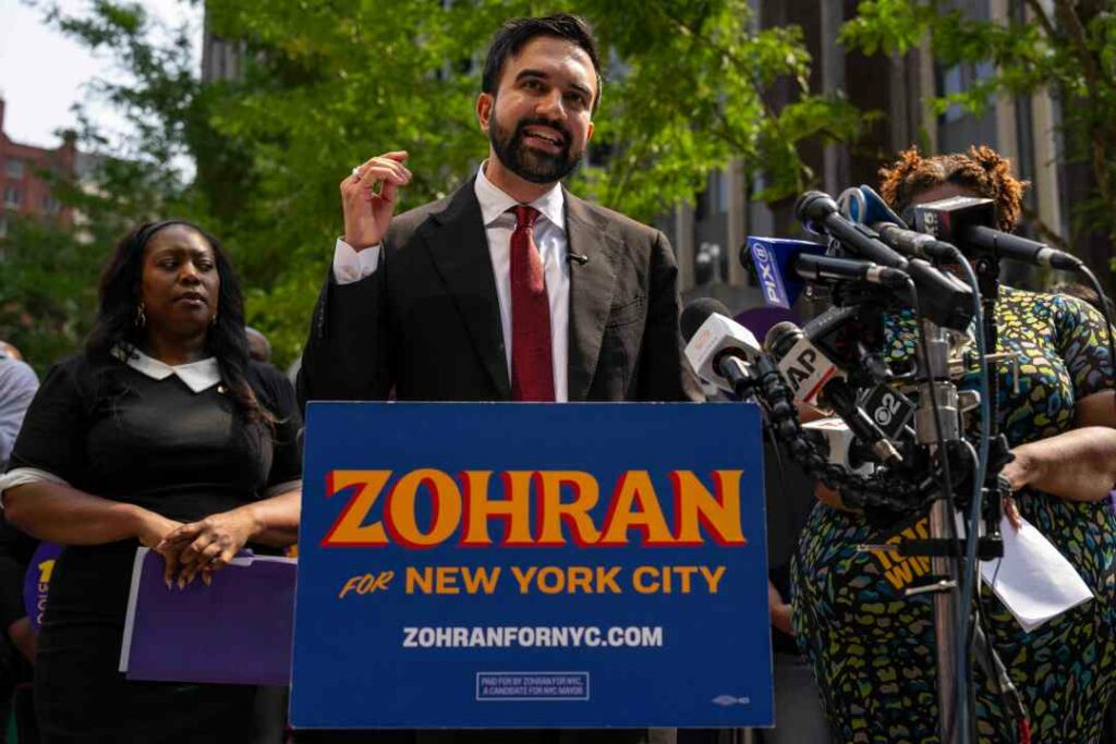 FILE - New York City Democratic mayoral candidate Zohran Mamdani speaks during a press conference outside the Jacob K. Javits federal building Thursday, Aug. 7, 2025, in New York. (AP Photo/Yuki Iwamura, file)