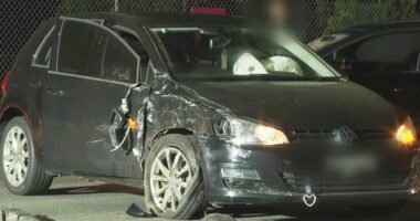 A black Volkswagen hatchback that was involved in a car accident in Sydney's west.