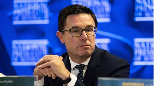 Nationals leader David Littleproud during the Nationals Federal Council at the National Press Club of Australia in Canberra on Saturday 1 November 2025. fedpol Photo: Alex Ellinghausen
