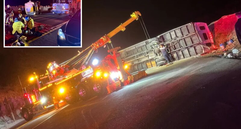 26 people, mostly teens, injured after bus carrying church group catches fire and overturns on California highway