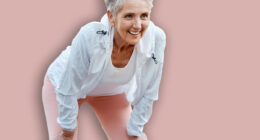 Tired, happy and senior woman running in outdoor nature park for retirement health, wellness and fitness workout. Healthcare exercise, path and runner with fatigue training for elderly marathon race