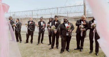 This photo provided by God Behind Bars shows prisoners at the Louisiana State Penitentiary before a father-daughter dance held inside the lockup in Angola, La., on Saturday, Nov. 22, 2025. (God Behind Bars via AP)