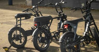 Amsterdam, The Netherlands, 22.10.2024, Fatbikes parked in the street, electric bicycles with large tires popular among teenagers