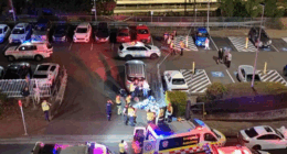 Emergency services at the scene of the crash in northern Sydney.