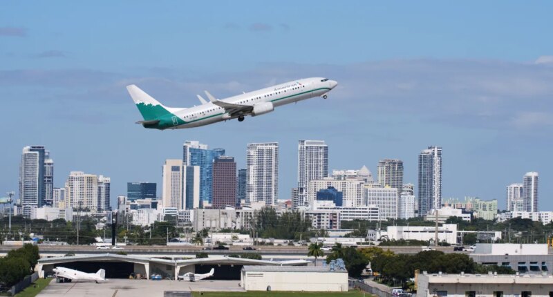 FILE - An American Airlines aircraft takes off from Fort Lauderdale-Hollywood International Airport, Thursday, Nov. 13, 2025, in Fort Lauderdale, Fla. (AP Photo/Lynne Sladky,File)