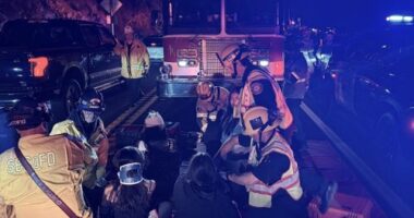 Bus returning from church camp overturns on winding California road