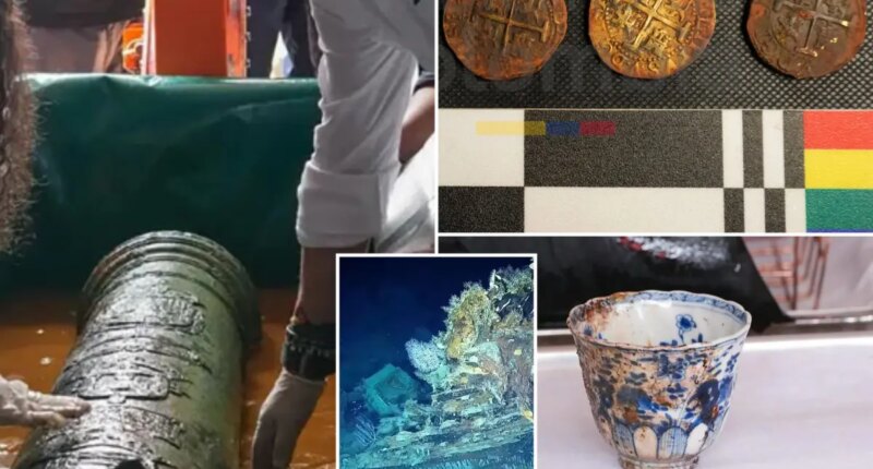 Colombian scientists recover cannon, coins and porcelain cup from 300-year-old Spanish shipwreck