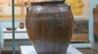 A stoneware vessel created by enslaved potter David Drake is seen at the Museum of Fine Arts, Monday, Nov. 10, 2025, in Boston. (AP Photo/Robert F. Bukaty)