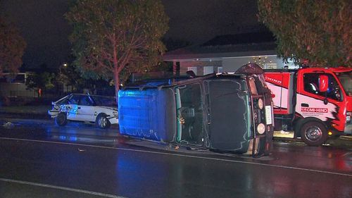 A driver has taken out several parked cars before flipping her own in an Adelaide street.