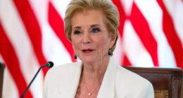 FILE - Education Secretary Linda McMahon speaks during a meeting in the East Room of the White House, Sept. 4, 2025, in Washington. (AP Photo/Alex Brandon, File)