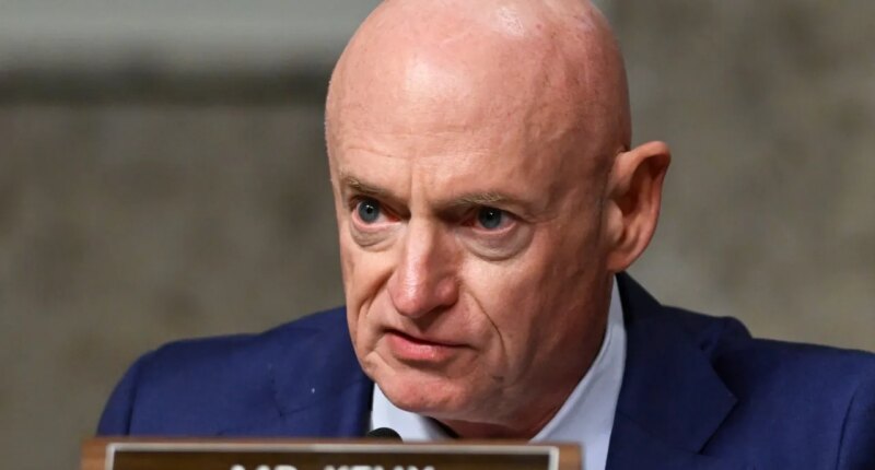 FILE - Sen. Mark Kelly, D-Ariz., speaks during a Senate Intelligence Committee hearing, at the Capitol in Washington, Jan. 15, 2025. (AP Photo/John McDonnell, File)