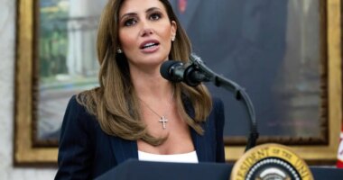 FILE - Alina Habba speaks after being sworn in as interim US Attorney General for New Jersey, in the Oval Office of the White House in Washington, on March 28, 2025. (Pool File via AP, file)