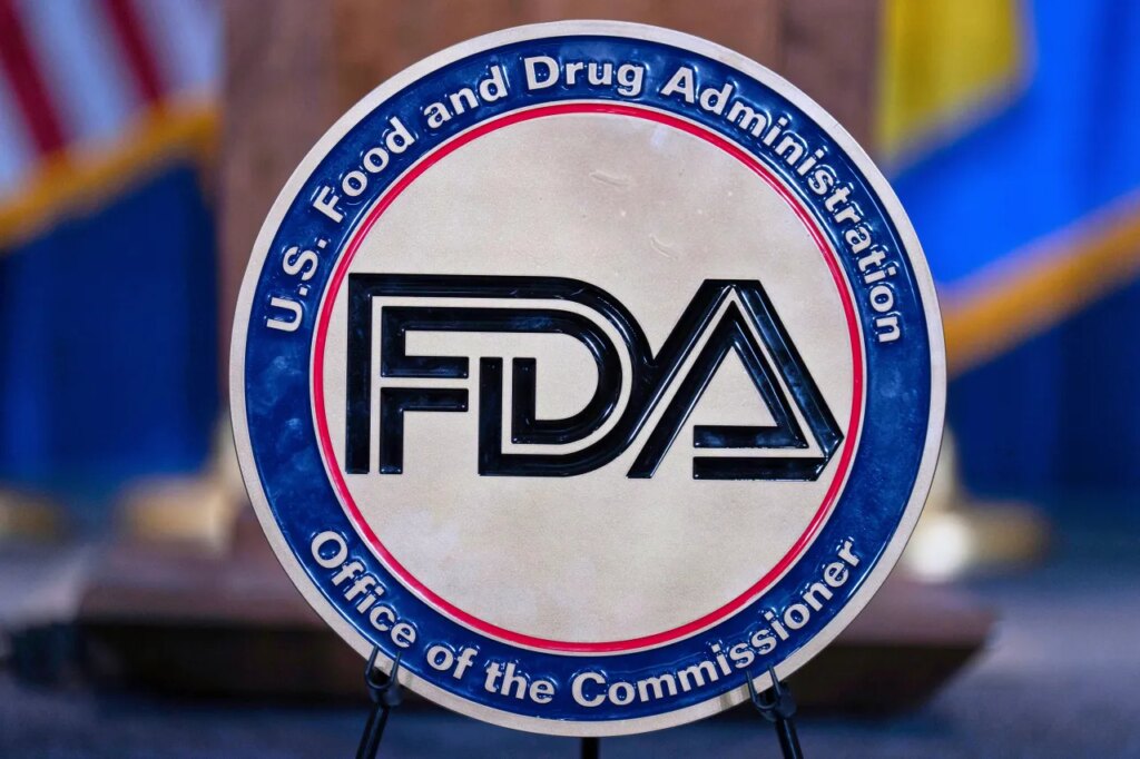 FILE - The Food and Drug Administration seal is seen at the Hubert Humphrey Building Auditorium in Washington, April 22, 2025. (AP Photo/Jose Luis Magana, File)