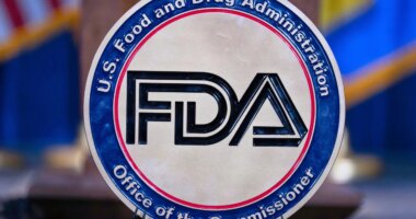 FILE - The Food and Drug Administration seal is seen at the Hubert Humphrey Building Auditorium in Washington, April 22, 2025. (AP Photo/Jose Luis Magana, File)