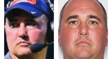 This combination of photos provided by the Virginia State Police shows Travis L. Turner, a southwest Virginia high school football coach who went missing and has been charged with possession of child pornography. (Virginia State Police via AP)
