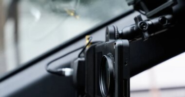 A small detection camera – which uses AI to detect road hazards and potholes – is seen mounted inside a parking enforcement vehicle, in San Jose, Calif., Wednesday, Nov. 12, 2025. (AP Photo/Godofredo A. Vásquez)