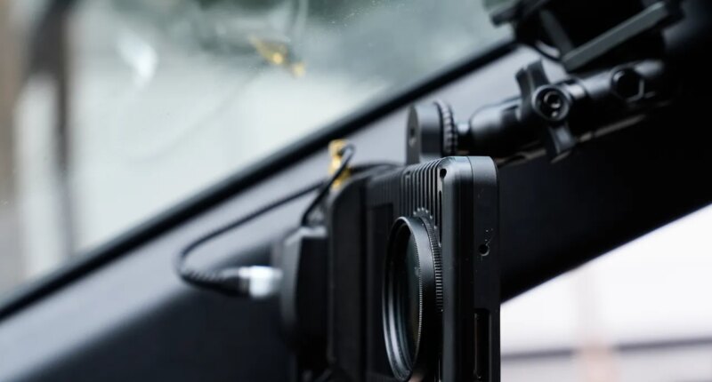 A small detection camera – which uses AI to detect road hazards and potholes – is seen mounted inside a parking enforcement vehicle, in San Jose, Calif., Wednesday, Nov. 12, 2025. (AP Photo/Godofredo A. Vásquez)