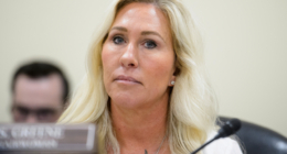 FILE - Rep. Marjorie Taylor-Greene, R-Ga., presides over a House Committee hearing on Capitol Hill, Feb. 12, 2025, in Washington. (AP Photo/Rod Lamkey, Jr., File)