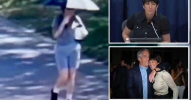 Ghislaine Maxwell filmed bizarrely carrying umbrella on sunny day at Texas prison: video