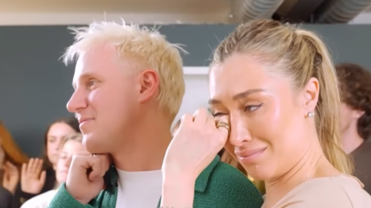 Heavily-pregnant Sophie Habboo breaks down in tears during her final podcast before giving birth - but husband Jamie Laing STILL can't resist joking about their lack of sex life
