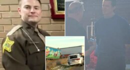 Hugh Jackman pays respect at memorial for fallen Indiana sheriff's corporal Blake Reynolds