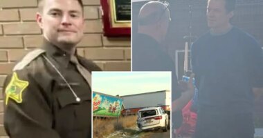 Hugh Jackman pays respect at memorial for fallen Indiana sheriff's corporal Blake Reynolds